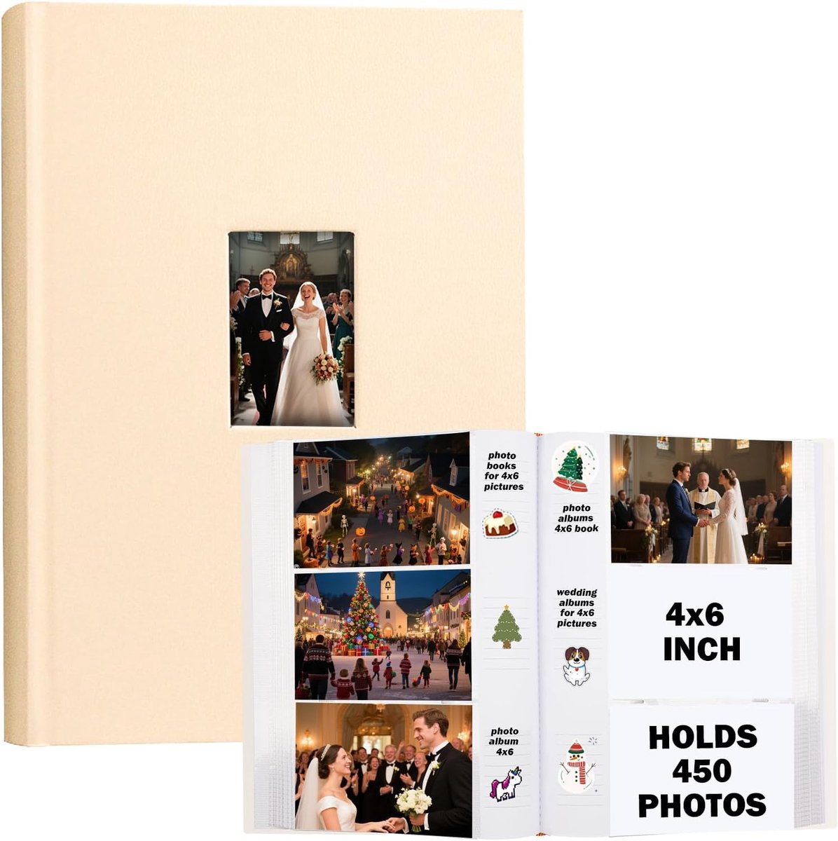 SnelShoppen - Fotoalbum 15x10cm 450 Compartimenten - Leerachtige Kaft met Voorraam, Fotoalbum met Schrijfruimte - 4x6 inch Fotoalbum voor Bruiloft, Fa
