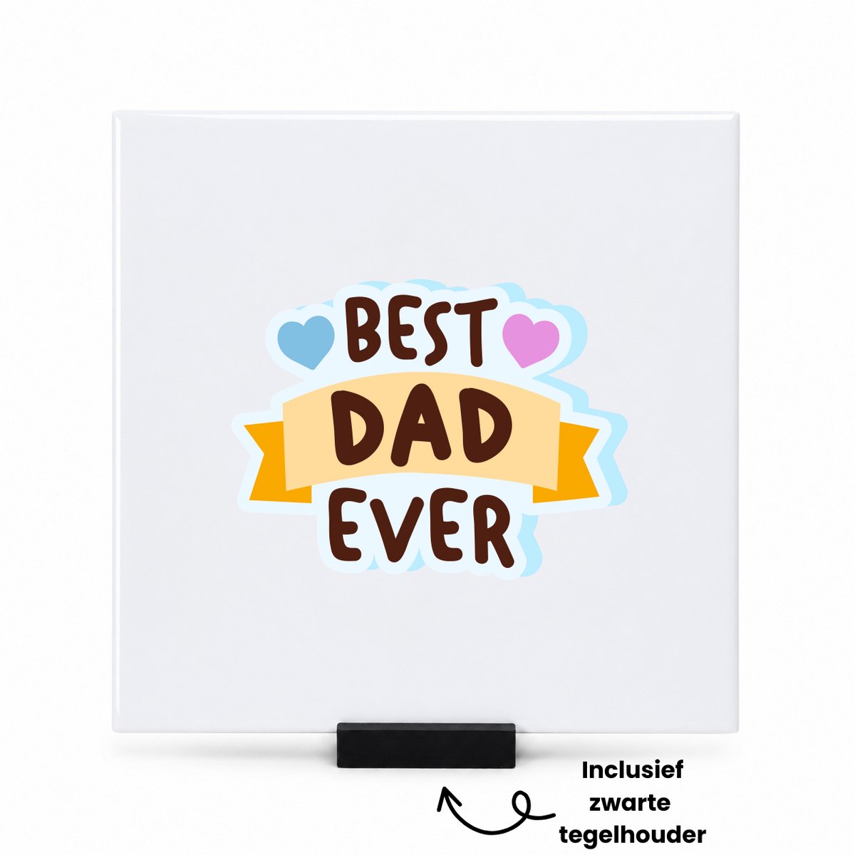 Hacebo Best dad ever tegeltje met tegelhouder - Papa - Beste papa - tegeltjes met tekst - Vaderdag cadeautje - Cadeau voor papa - Verjaardag - Geschenk - Cadeau - Gift - spreuktegels - 15x15 CM Wit