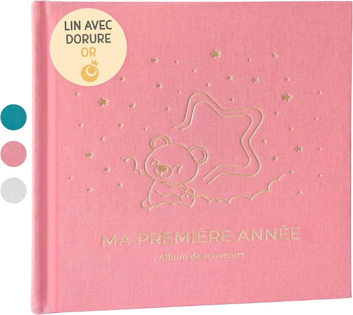 SnelShoppen - Babyboek Mijn Eerste Jaar met Natuurlijke Linnen Cover, 75 Pagina's + Stickers, Geheugenboek voor Baby's, Fotoalbum voor Baby's, Ideaal