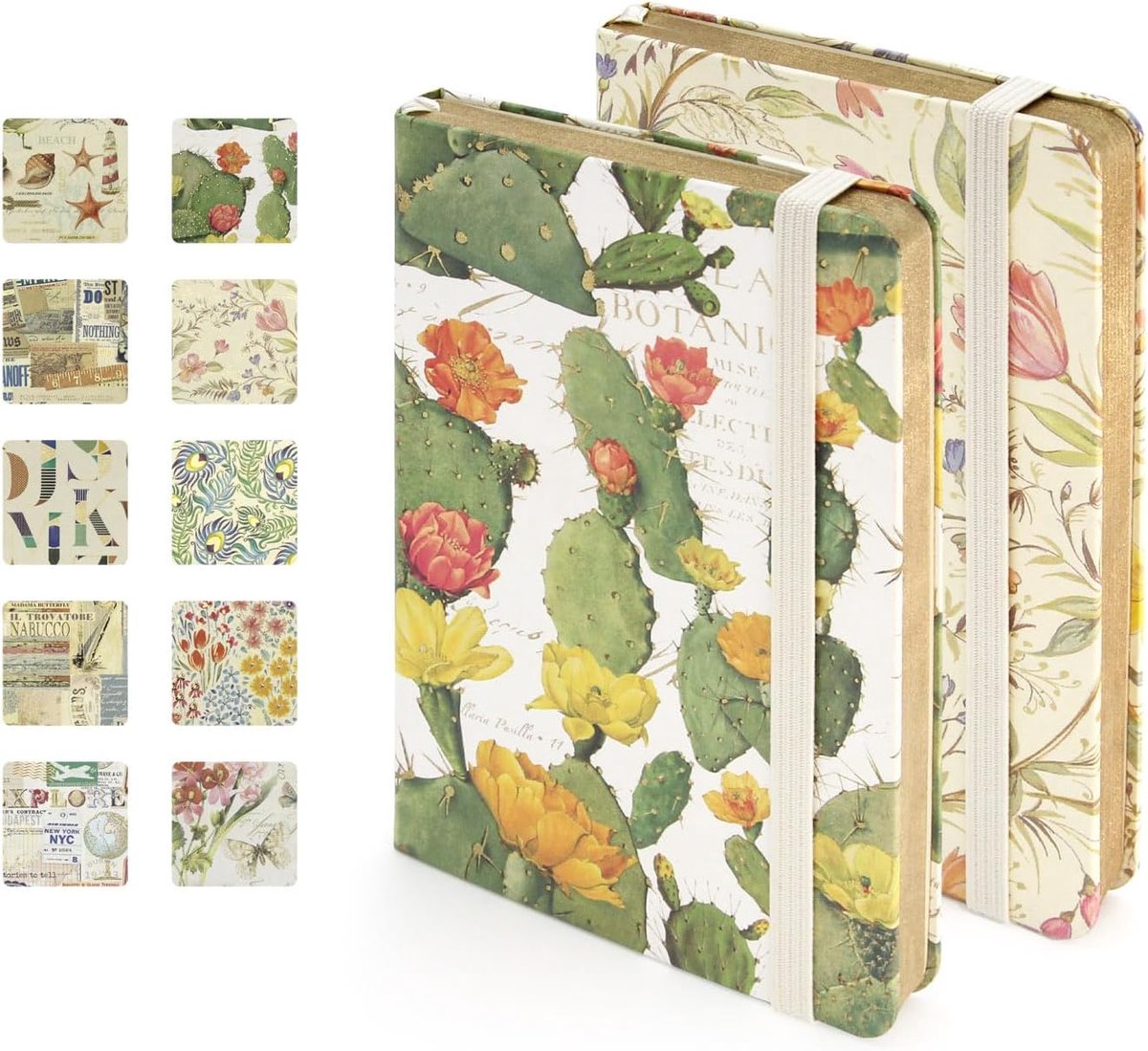 SnelShoppen - A6 Notebooks Set van 2, Hardcover met Italiaanse Bloemen, 80 g/m² Papier, 74 Pagina's, Cactus & Perzikbloesem, Perfect voor Notities en