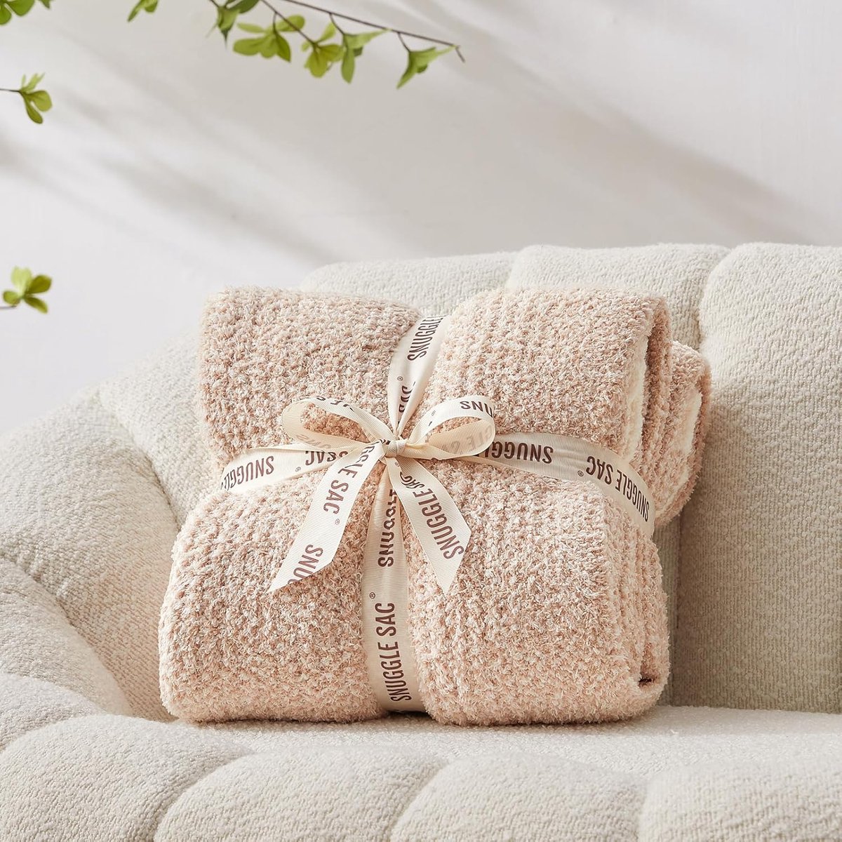 SnelShoppen - Snuggle Sac Heather Tan Throw Dekentje voor de Bank - Reversible Warm Cosy Knit Fluffy Plush Lichtgewicht - 50 x 60 Inch voor Couch, Bed