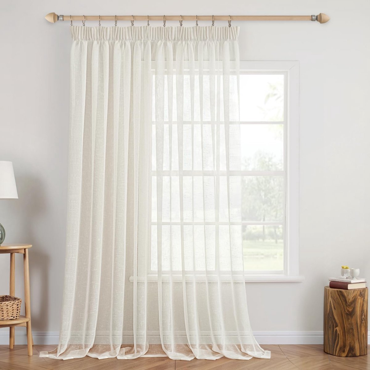 SnelShoppen - Voile Gordijn Set van 1, Transparante Linnen Look Gordijnen met Rimpelband, 300 x 245 cm, Ivoor Wit, Modern voor Woonkamer en Slaapkamer