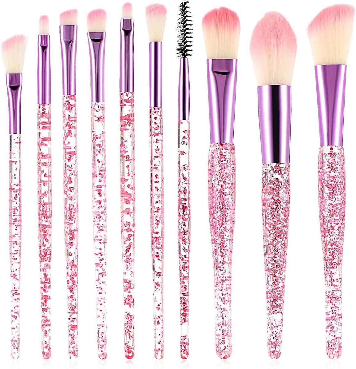 SnelShoppen - 10-delige Glitter Kristal Make-up Borstel Set - Professionele Cosmetica Borstels voor Vrouw & Meisje - Essentiële Borstels voor Vloeibar