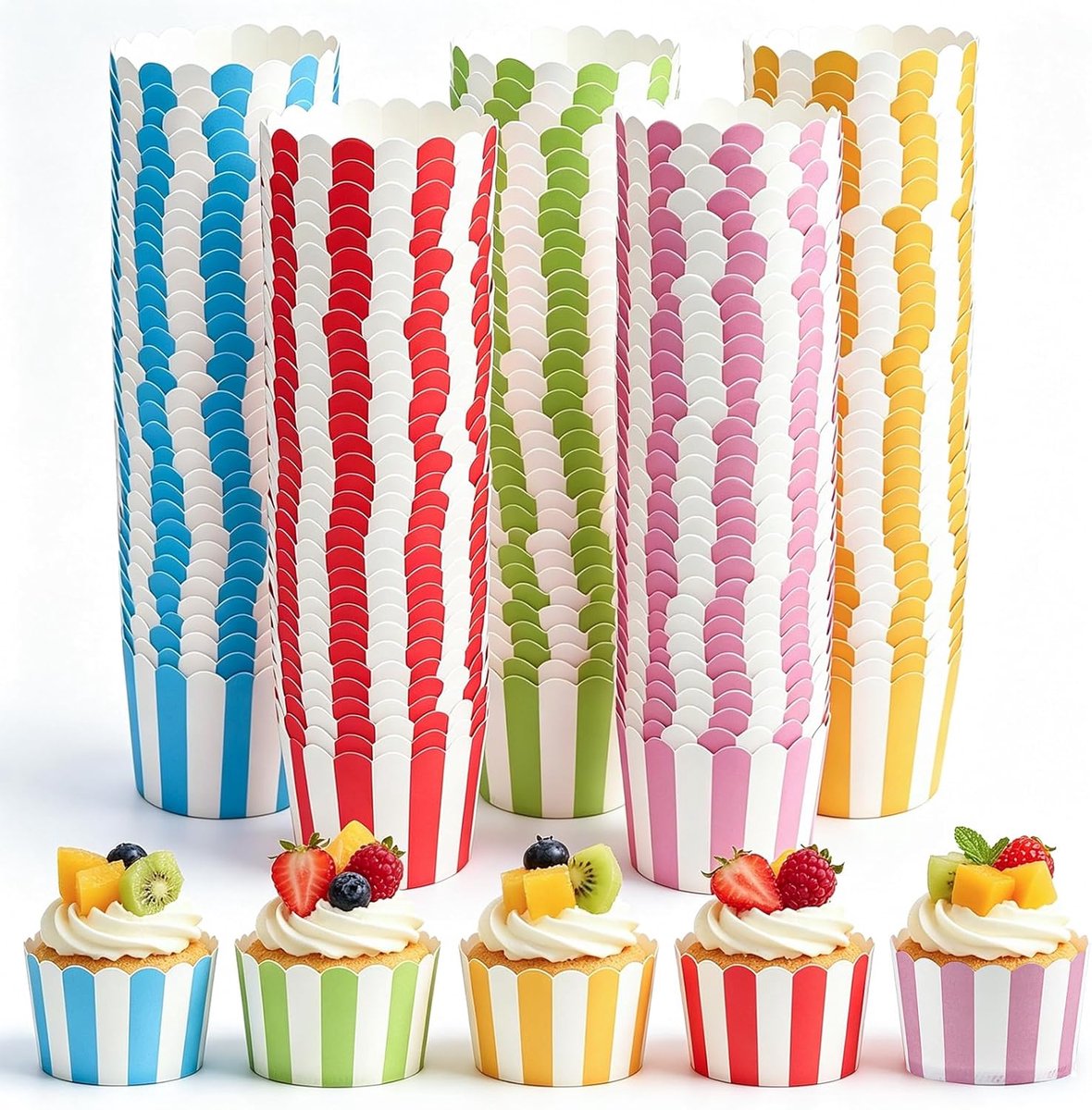 SnelShoppen - Kleurrijke Muffinvormpjes Papier, Mini-Cupcakevormen voor Taarten, Waterdicht en Oliebestendig, 160 Stuks, 5,4 x 6 x 6,9 cm, Ideaal voor