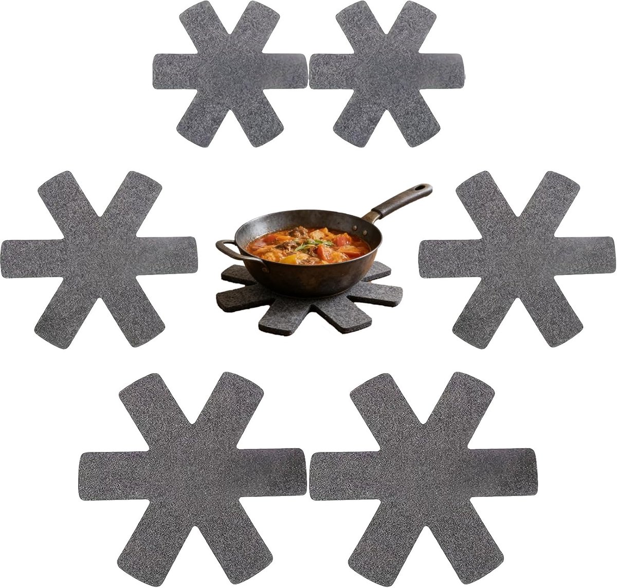 Thijox - Set van 6 Vilt Pannenbeschermers 38/35/26 cm - Antislip Onderzetters voor Keuken, Bescherming van Oppervlakken en Stapelen van Kookgerei