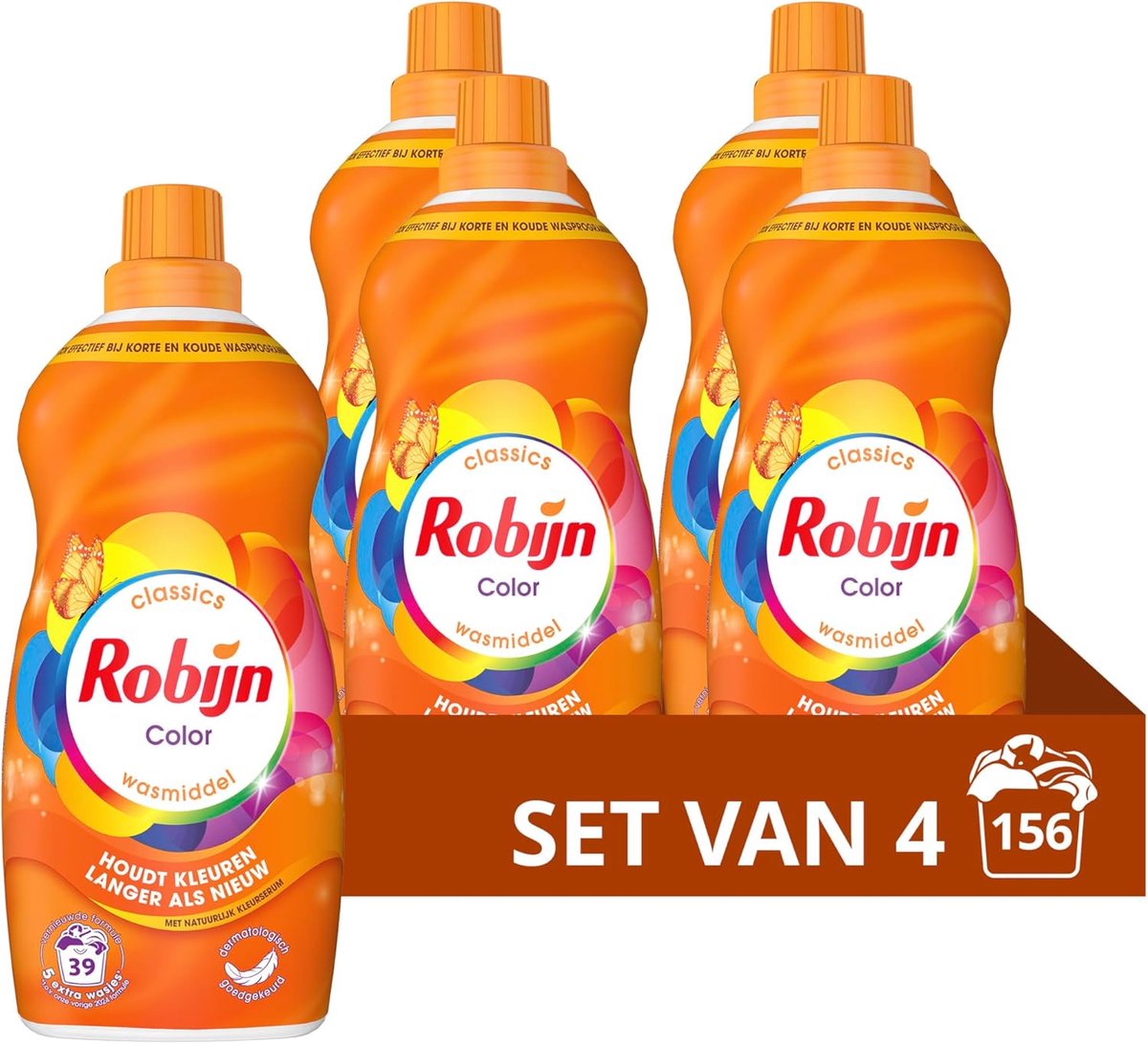 SnelShoppen - Kleurwasmiddel Vloeibaar 4x39 Wasbeurten - Dermatologisch Goedgekeurd, Frisse Geur, Voor Gekleurde en Variëteit Was - Waarde Pack