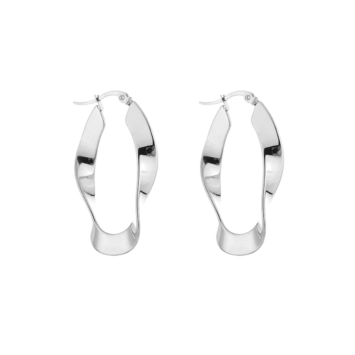 Stainless Steel Gedraaide Platte Hoop Oorringen – Trendy & Artistieke Oorringen - RVS - Zilver