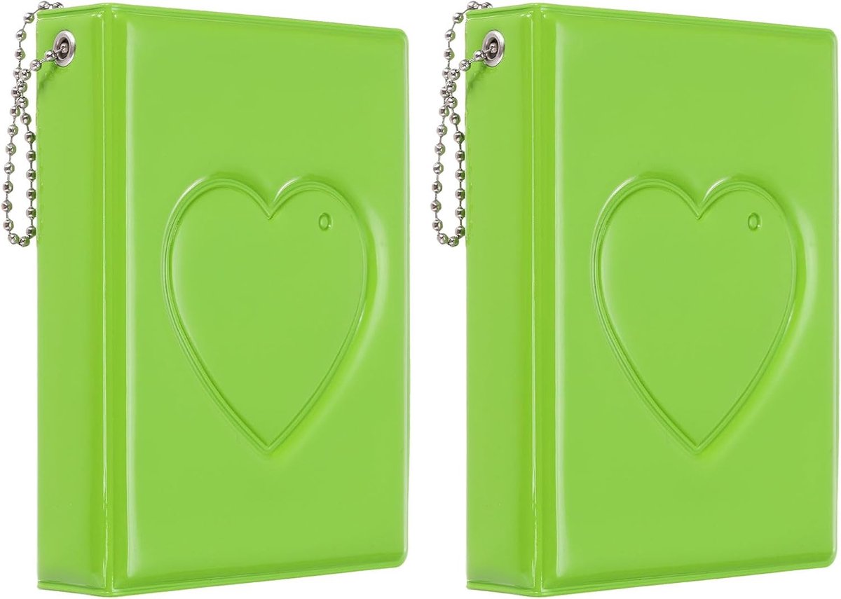 SnelShoppen - Mini Fotokaarten Album 3 Inch met 32 Pockets - Photo Holder Boek voor Collectie - 2 Pack - Groene Hard Shell PVC - Perfect voor Kinderen