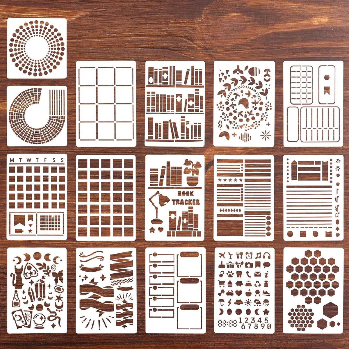 SnelShoppen - Bullet Stencils Set van 16 Stukken Herbruikbare Planner Sjablonen Letters Scrapbook Accessoires voor Notitieboek, Decoratie, Dagboek, Ka