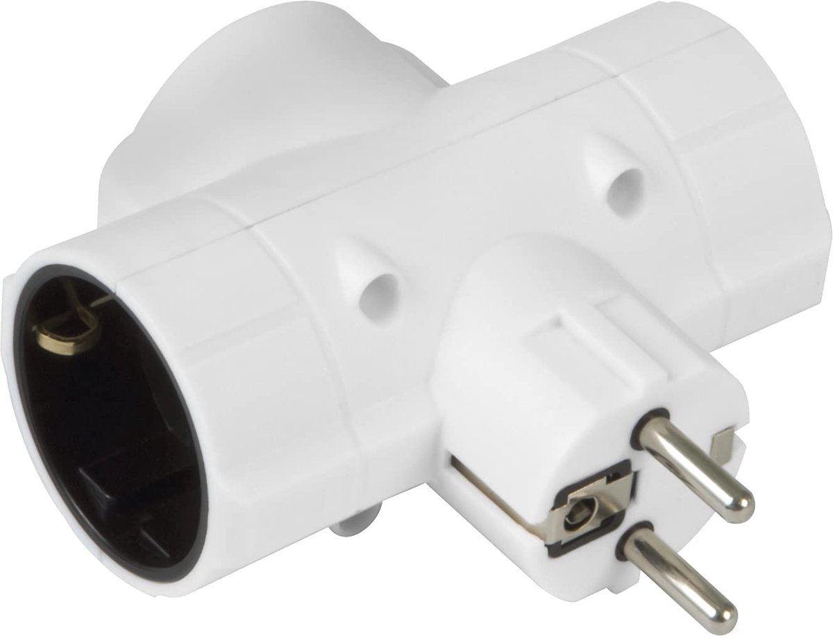 SnelShoppen - Schuko plug adapter 3-gang Mod.3208 - Horizontale triple wandadapter - Max. 250 V - 10/16 A - Ideaal voor thuis, vakantie, tuin en campi