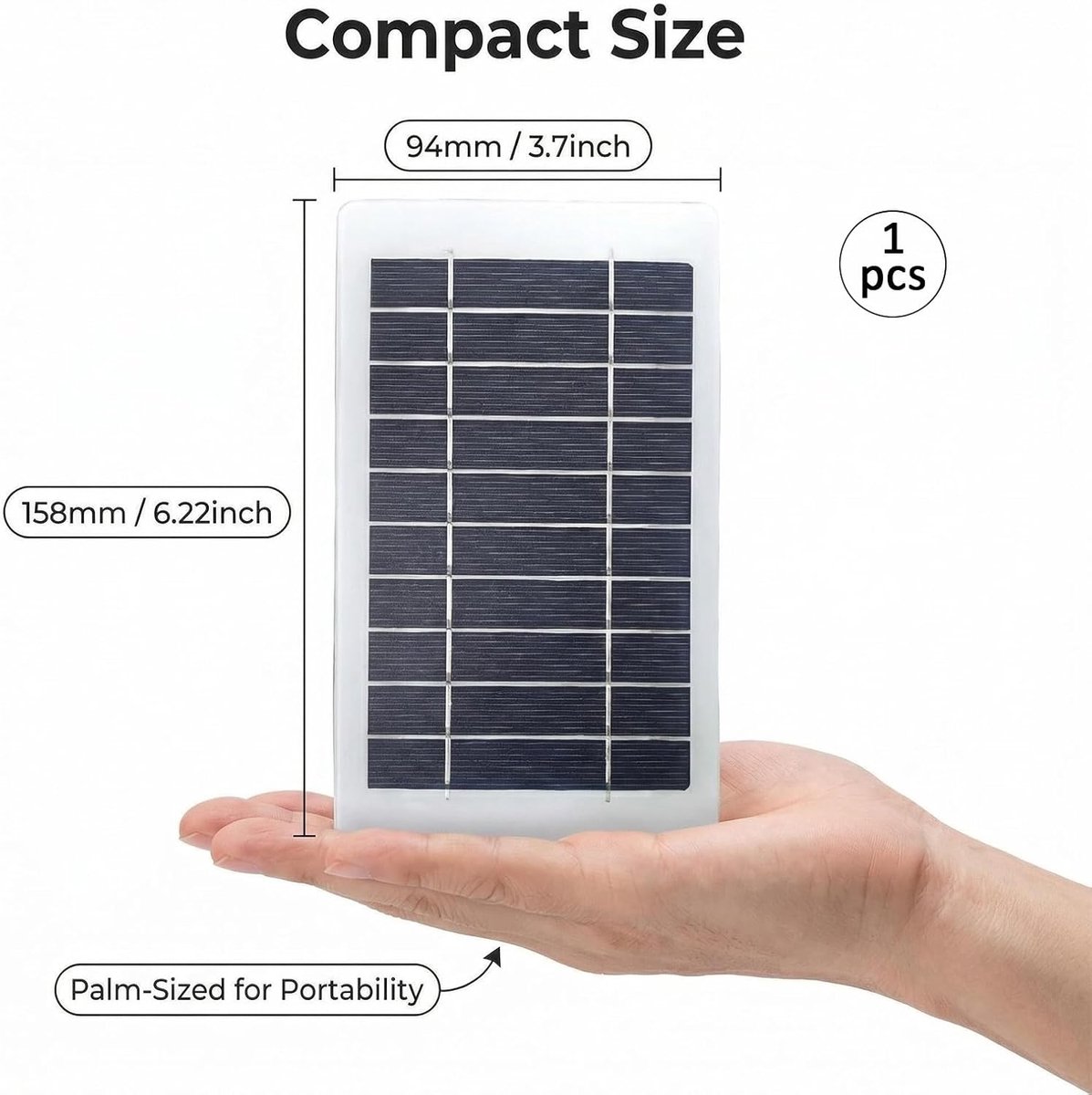 SnelShoppen - Draagbaar Zonnepaneel 2W 5V met USB-poort, Waterdicht IP65 Solar Charger voor Telefoon, Powerbank, Camping, Hiken, Outdoor Activiteiten