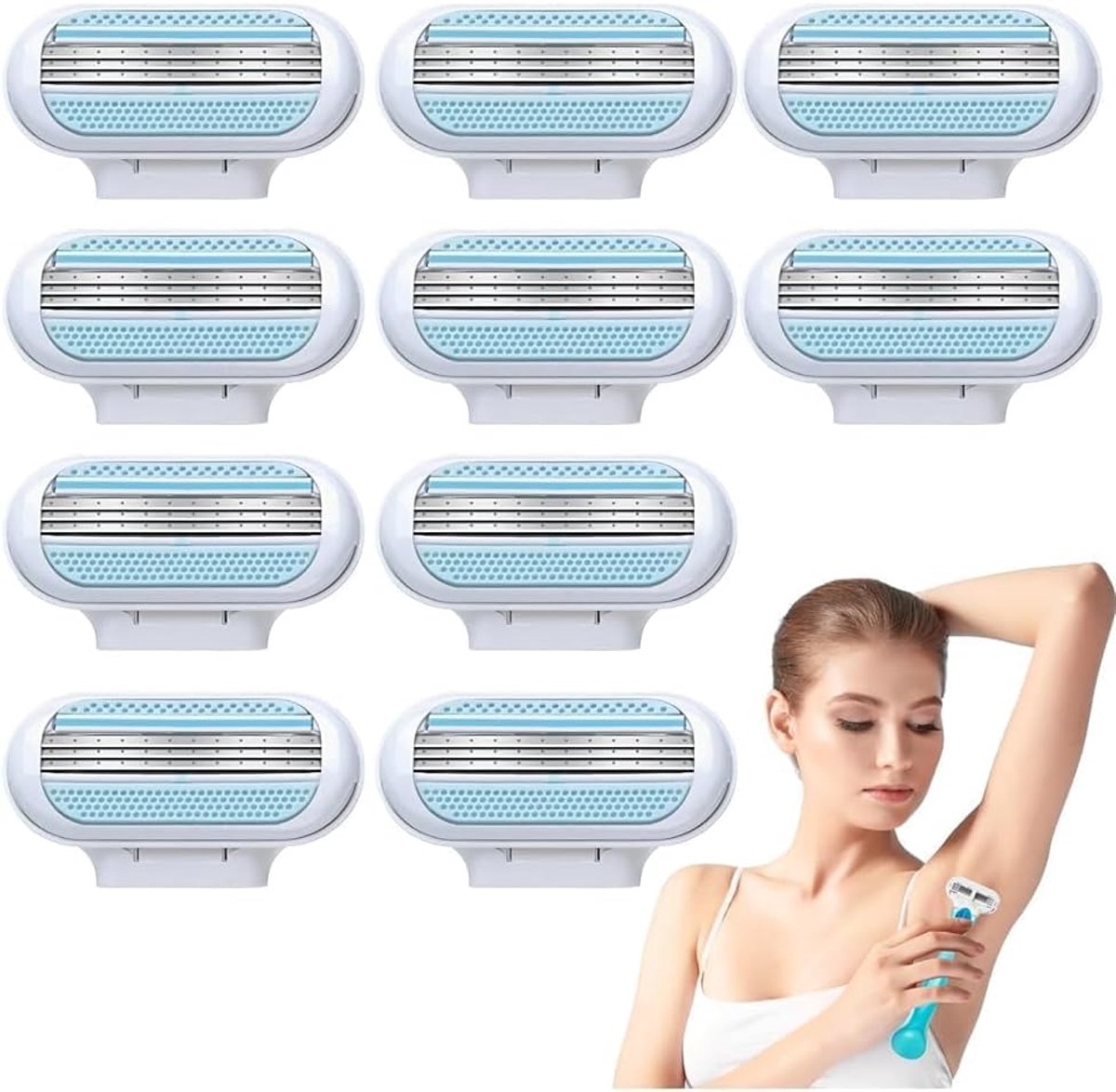 SnelShoppen - 10 Stuks Vervangende Scheermesjes voor Vrouwen, 3-voudige Bladtechnologie voor een Zachte Huid, Geschikt voor Benen, Onderarmen en Bikin