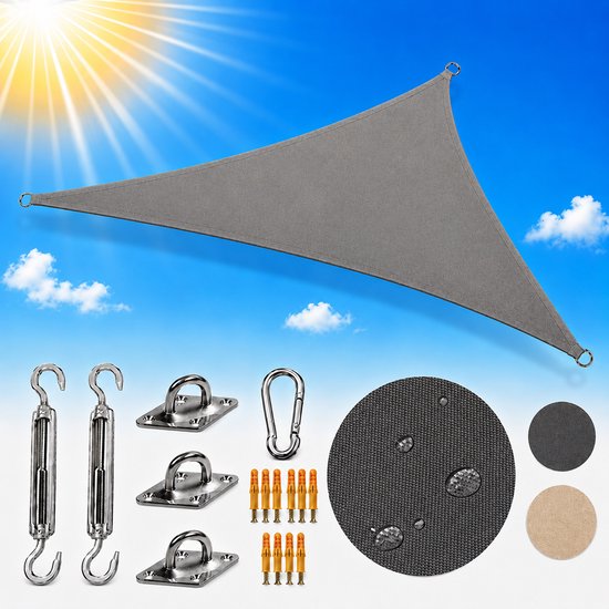 Silvergear Driehoek de toile d'ombrage - Bâche imperméable - Protection solaire solaire - Voile d'ombrage 3x3x3 - Set - Grijs