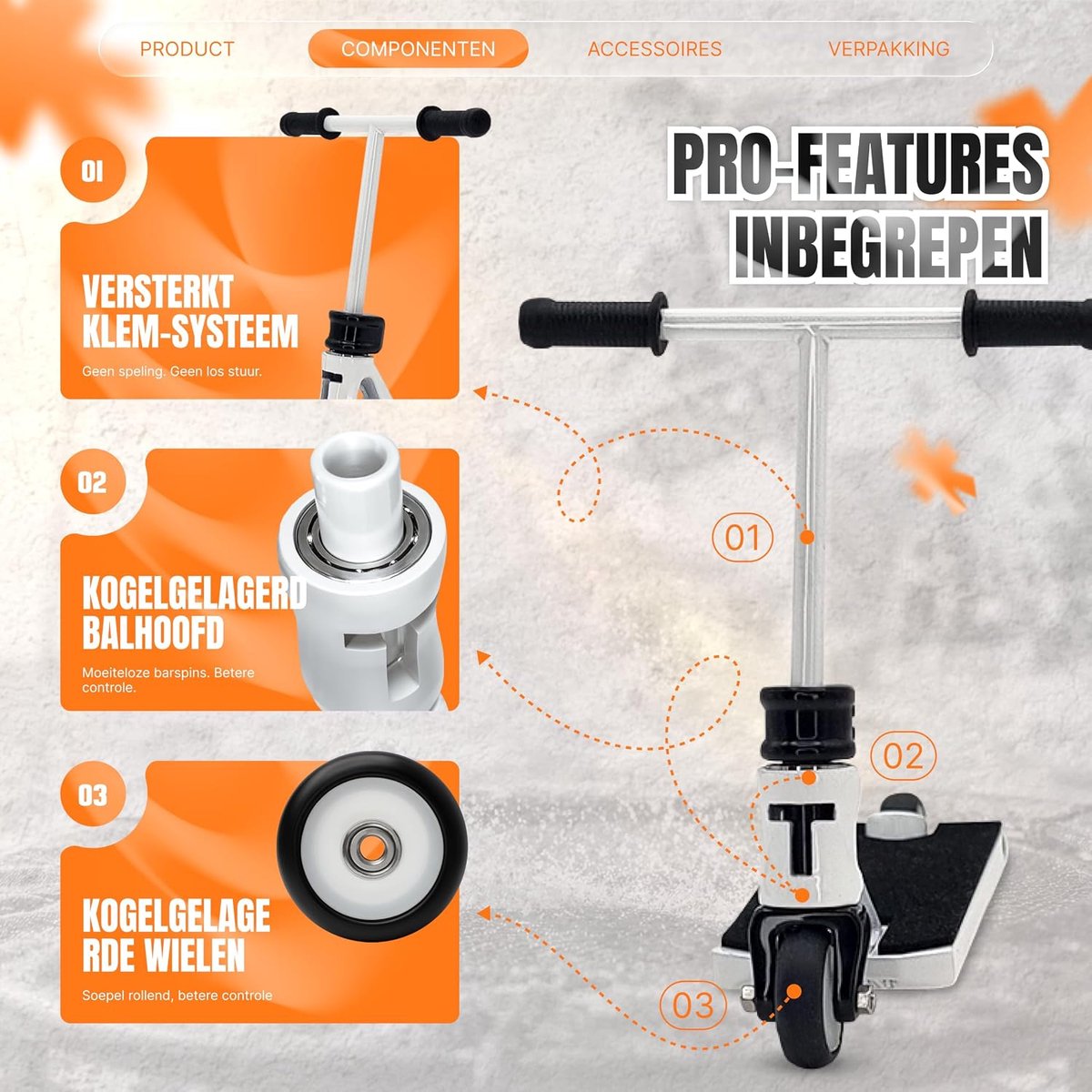 SnelShoppen - TAILWHIP PRO Finger Scooter met Kogellagers, Stille Loop, Robuuste Metalen Trick Scooter voor Kinderen en Volwassenen, Wit, Ideaal voor