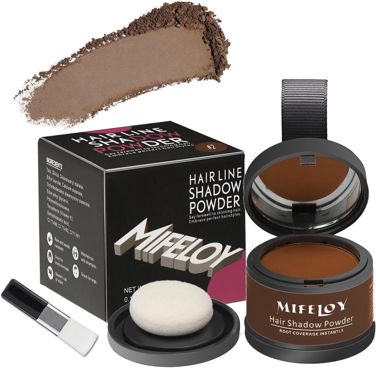 SnelShoppen - Hair Starter Powder met Spiegel Spons, Bruin, Onzichtbaar Haarpoeder, Instant Effect, Concealer voor Haarverdikking, Waterproof Haar Mak