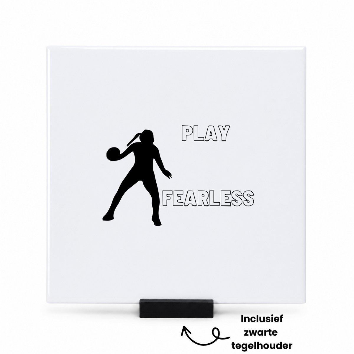 Hacebo onbevreesd spelen tegeltje met tegelhouder - Handbal - familie vrienden sporters - tegeltjes met tekst - cadeau - spreuktegels - 15x15 CM Wit