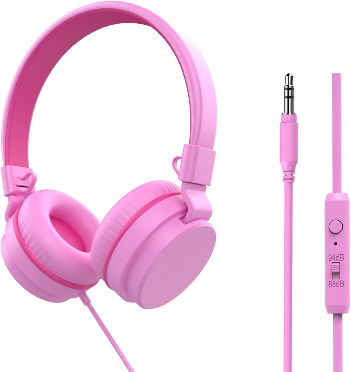 SnelShoppen - Hoofdtelefoon voor Kinderen, On-Ear Bedrade Hoofdtelefoon met Microfoon, Volumebegrenzer 85/94dB, Opvouwbaar, Geschikt voor Meisjes en J