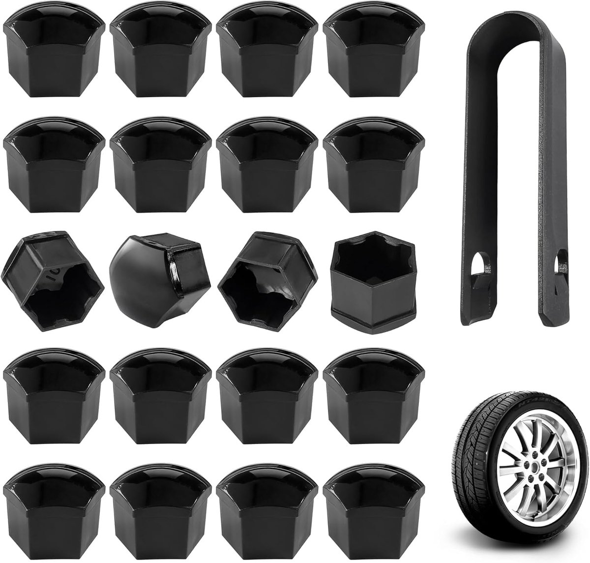 SnelShoppen - Wielboutdoppen 17 mm - 20x Wielmoerdoppen met Verwijderingsgereedschap - Stof- en Roestbescherming - Afdekking voor Wielbouten - Velgenb