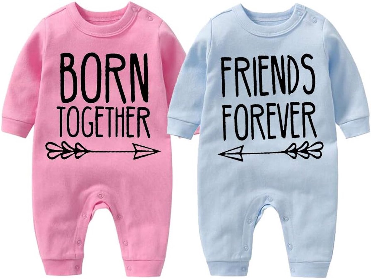 SnelShoppen - Baby Tweelingen Rompertje Body Jongen Meisje - Beste Vrienden Voor Altijd - Leuk Baby Geschenken Geboorte - Grappige Babykleding - 100%