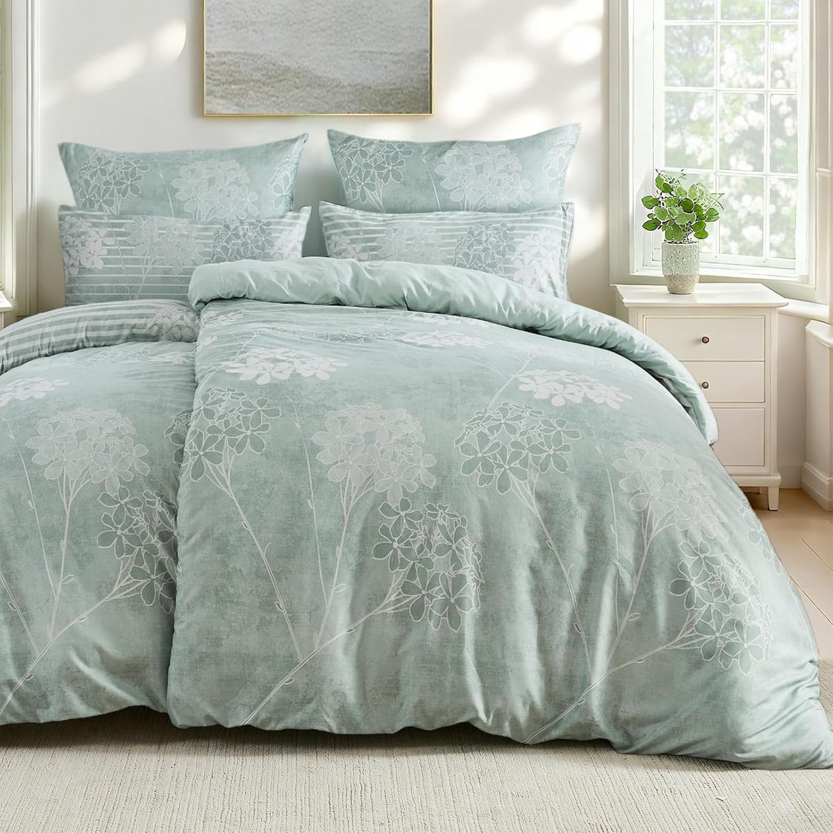 SnelShoppen - Dekbedovertrek Set Groen 155x220 cm + 2 Kussenslopen 50x75 cm - Luxe Katoen, Comfortabel en Ademend, Ideaal voor Slaapkamer, Modern en S