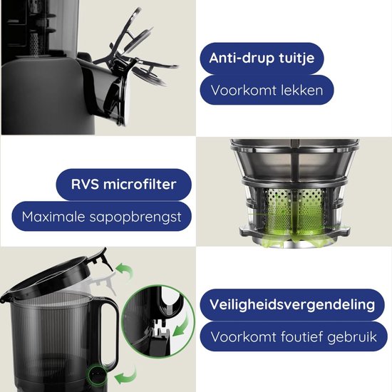Keuken Juicer - Slowjuicer Sapcentrifuge - Gezond Sap Maken - XXL Vultrechter - 1.2 liter - Zwart — afbeelding 5