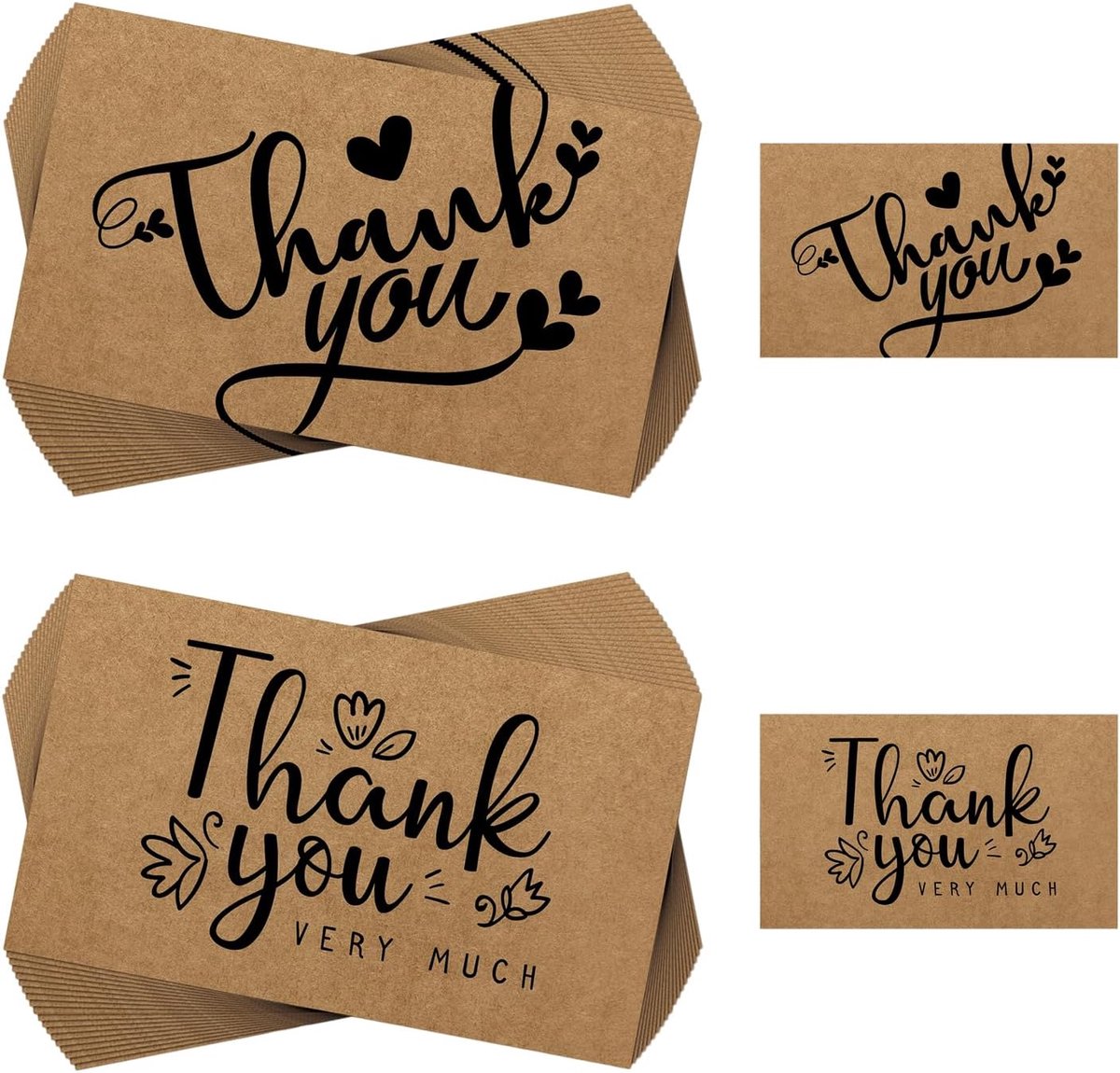 SnelShoppen - 100 Kraftpapier Dank U Kaarten - Eenvoudige Visitekaartjes voor Giftverpakking - Milieuvriendelijk Karton - 5.4x9cm - Perfect voor Feest