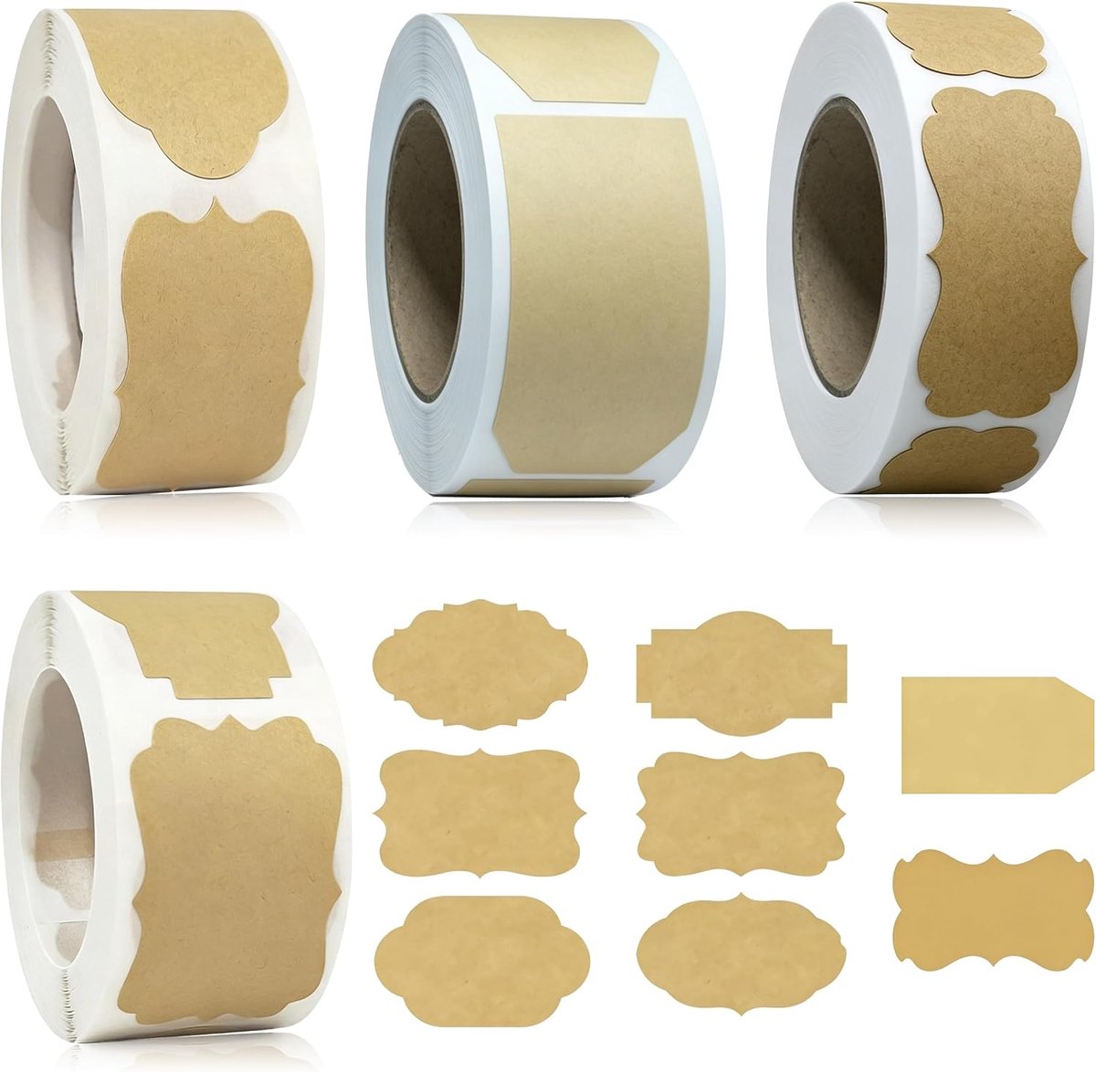 SnelShoppen - 1000 Stuks Kraftpapier Sticker Set, Bruine Flessenetiketten 3x5 cm, Jamstickers voor Jampotten, Geschenktasjes en Enveloppen, Ideaal voo