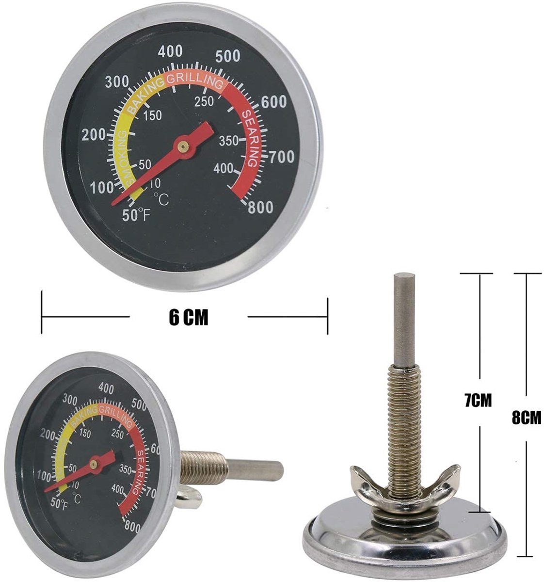 SnelShoppen - Buitenbarbecue Thermometer 6 cm - RVS BBQ Temperatuurmeter voor Rokergrill, Grillen, Koken, Tuin, Camping, Feest