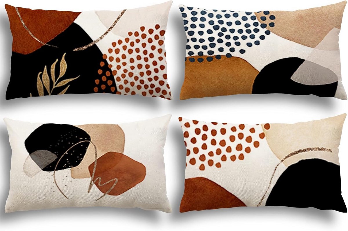 SnelShoppen - Set van 4 Kussenslopen 40 x 60 cm, Geometrisch Patroon, Linnen Kussenhoezen voor Bank, Slaapkamer, Outdoor, Sierkussens