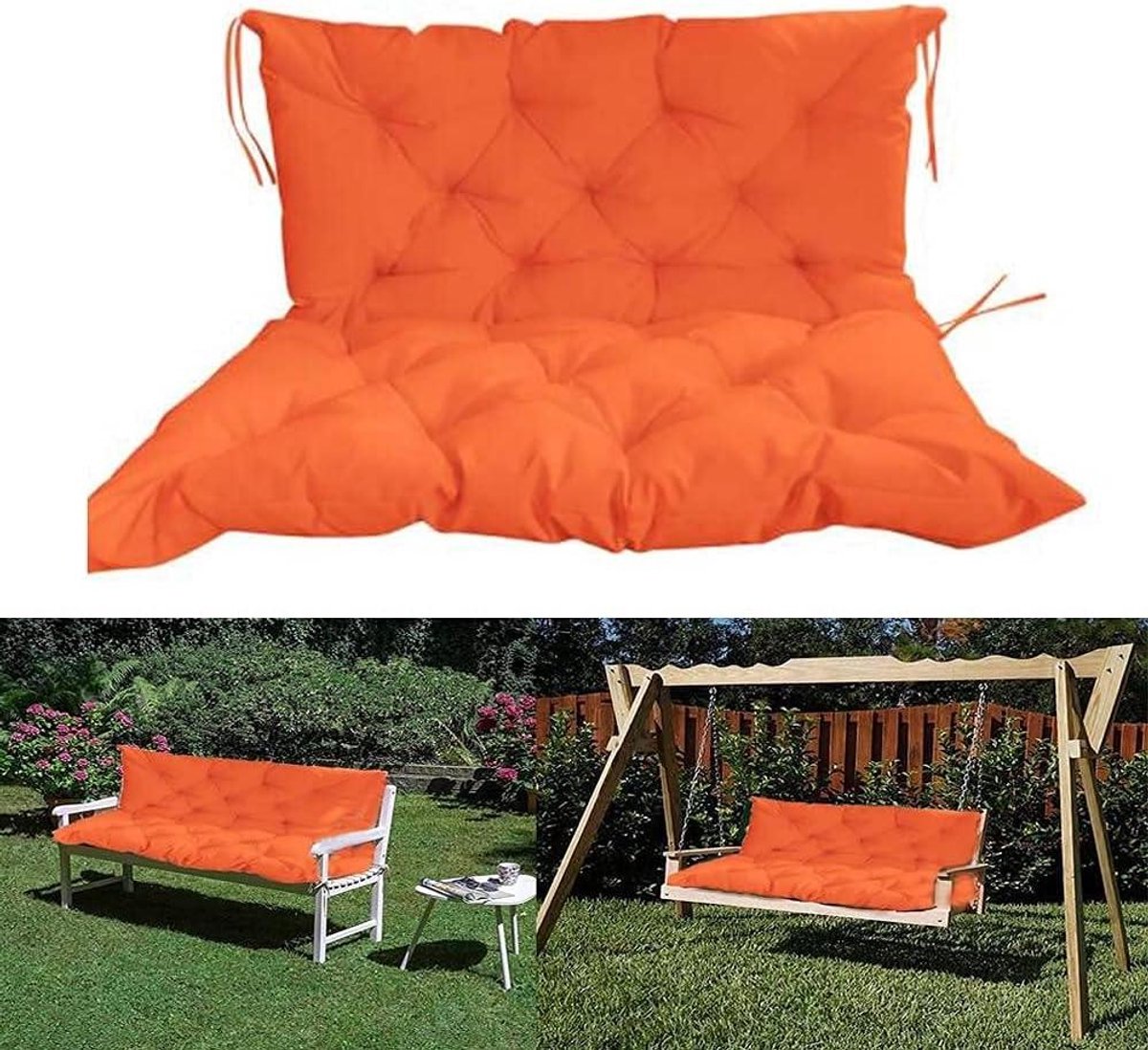 Bankkussen met rugleuning - Tuinkussenhoes - Buiten Zitten - Waterdichte stof - 10 cm dik - Oranje