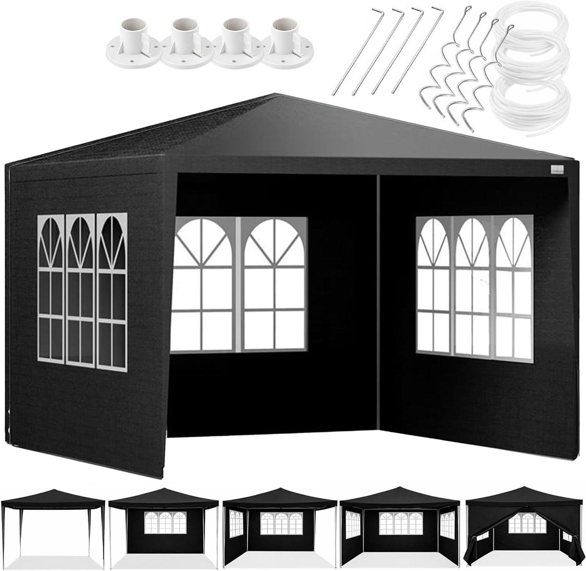 Tuinpaviljoen Waterdicht - Feesttent Paviljoen - Buitenfeest Organiseren - Inclusief Zijwanden - 3 x 3 Meter - Zwart