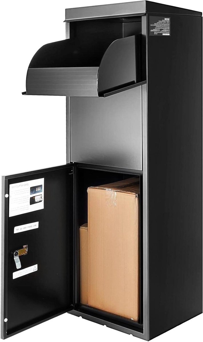 Pakketbox met slot - Brievenbus XXL - Veilig pakketten ontvangen - Extra grote opslag - 35.5x29.5x105.5cm - Zwart