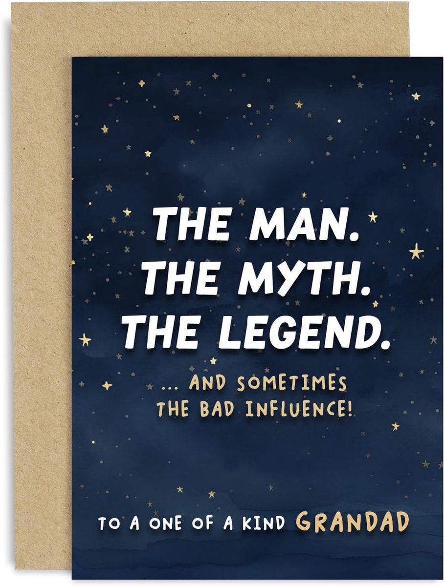 SnelShoppen - Grappige Verjaardagskaart voor Grandpa - 'Man, Myth, Legend, Bad Influence' - Leuk Cadeau voor Hem - Lege Binnenkant - Perfect voor Verj