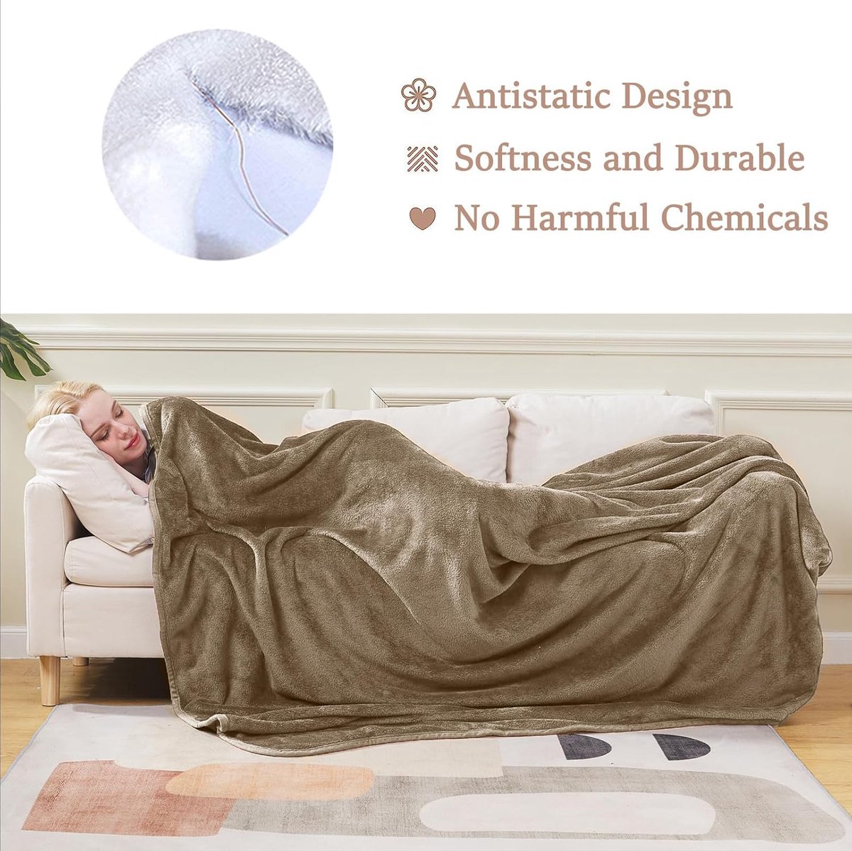 SnelShoppen - Plaid Thick Fleece Dekentje 230x270cm Lichtbruin Zacht en Warm Dubbel Bed Dekbed en Flanellen Sofa Deken Dubbelzijdig Omkeerbaar