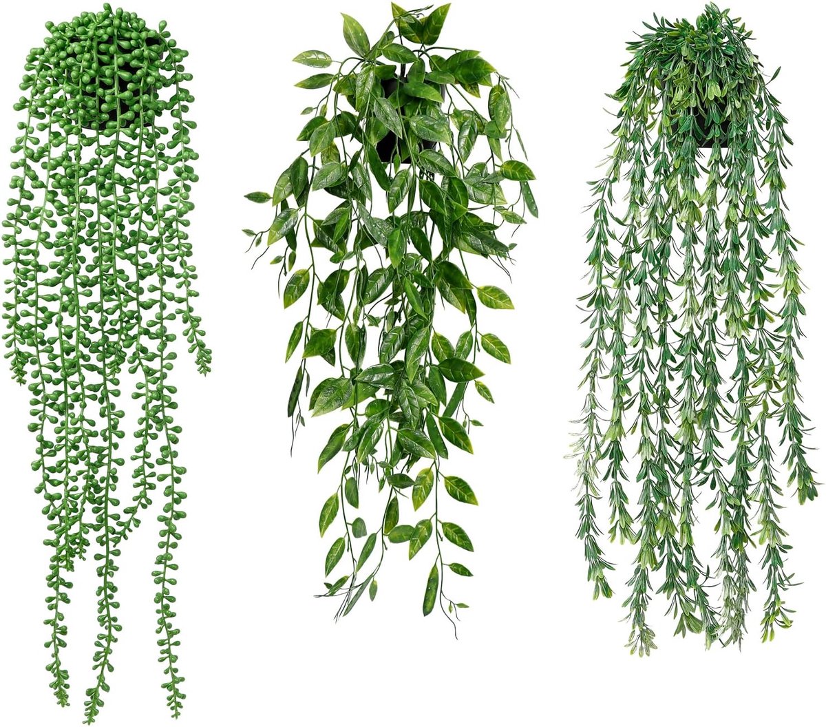 SnelShoppen - 3 Stuks Kunstplanten Eucalyptus Bladeren met Potten 63cm Hoog Onderhoudsvrije Kunst Ivy Planten voor Binnen Buiten Decoratie Tuin en Hui