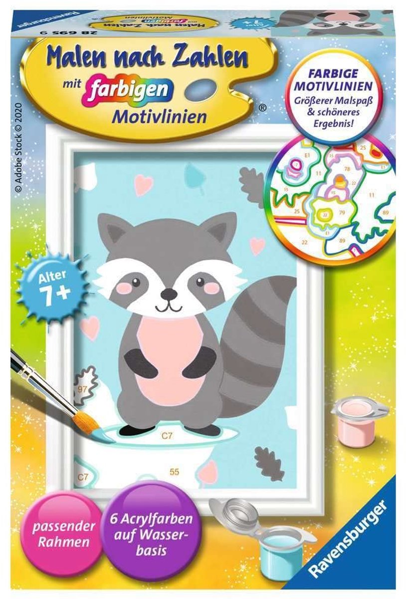 SnelShoppen - Creatieve Schilderen op Nummeren Set voor Kinderen vanaf 7 Jaar - Schattige Wasbeer, Inclusief Lijst, Kwast en Acrylverf, Perfect Cadeau