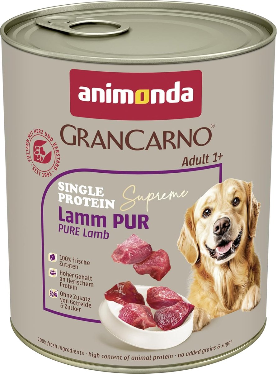 SnelShoppen - Animonda GranCarno Adult Lam Pur 800g - Hypoallergene Hondenvoeding - Eén Eiwitbron - Natuurlijke Ingrediënten - Geschikt voor Allergisc