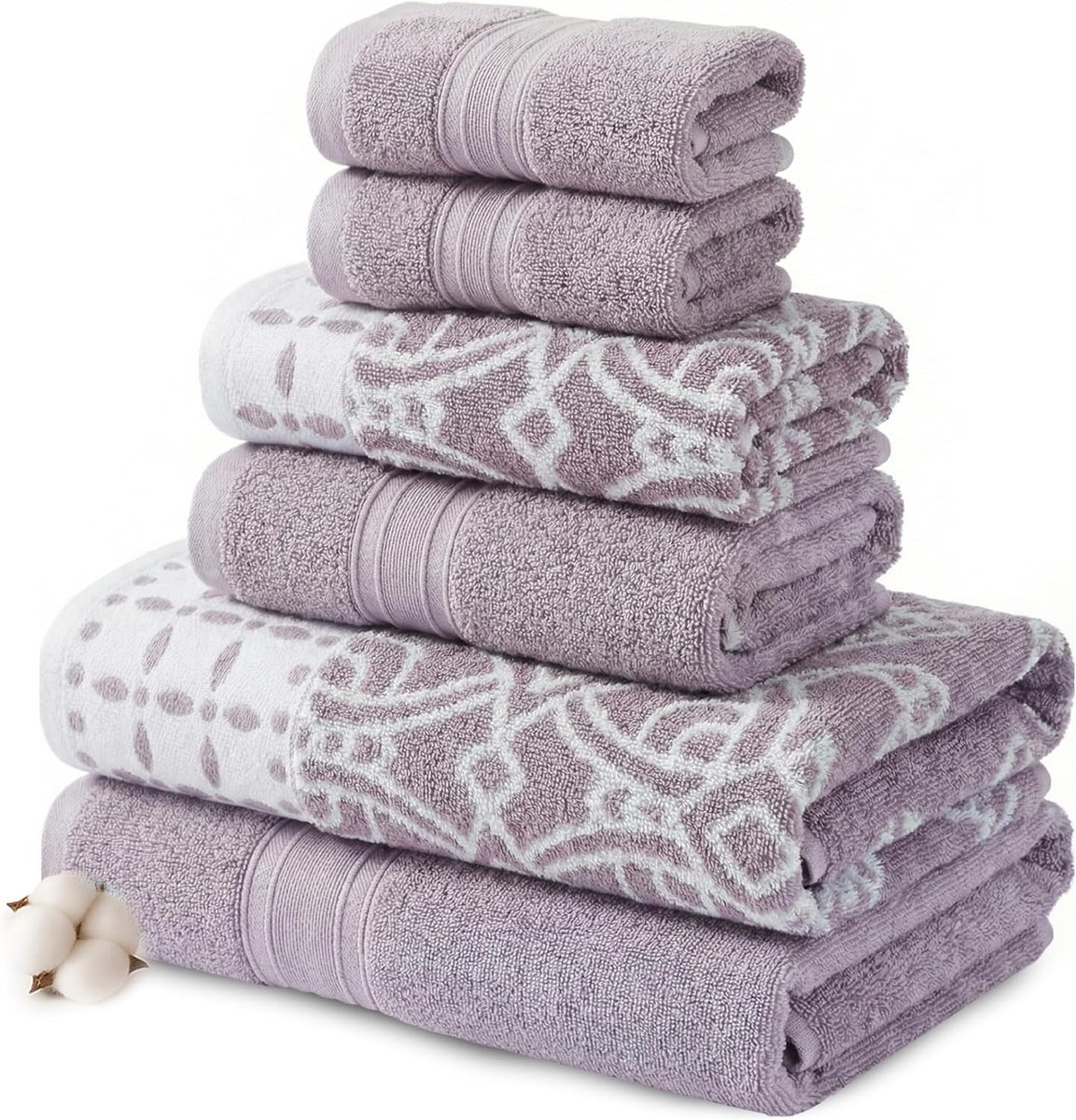 SnelShoppen - Set van 6 Luxe Badhanddoeken, Jacquard Badhanddoek Set, Ultra Zacht en Absorberend, Katoenen Bad- en Handdoeken, Monroe Orchid