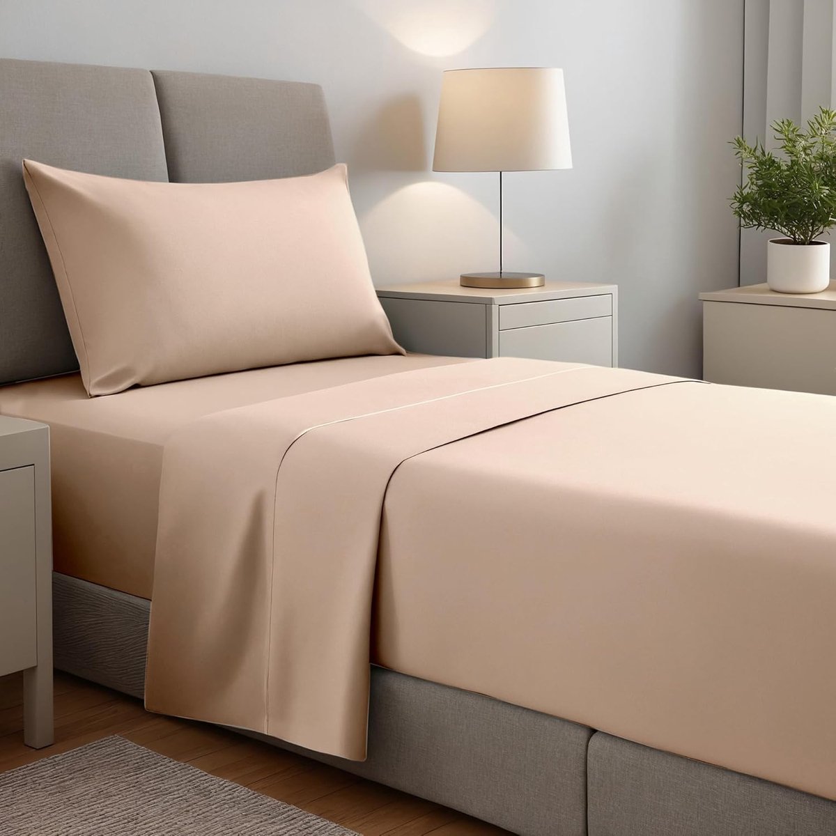 SnelShoppen - Beige Bed 90 cm - 3-delige Laken Set van Microvezel - Inclusief Fitted Sheet 90 x 190/200 cm - Perfect voor Slaapkamer en Logeerkamer