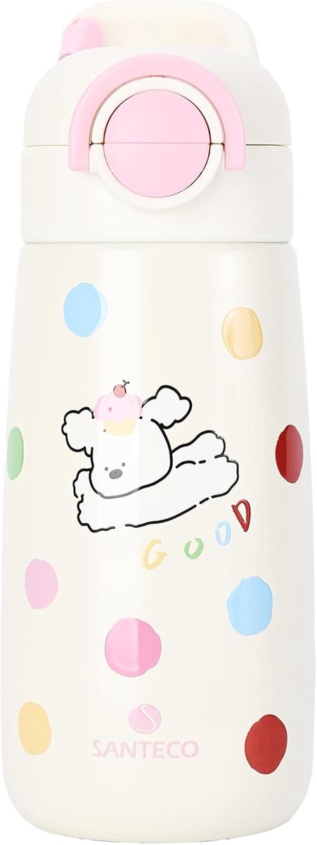 SnelShoppen - Kinderthermosfles 500 ml, Lekvrij, Roze Cake Puppy, RVS Isolatie, BPA-vrij, Met Rietje, Perfect voor School, Uitjes en Reizen