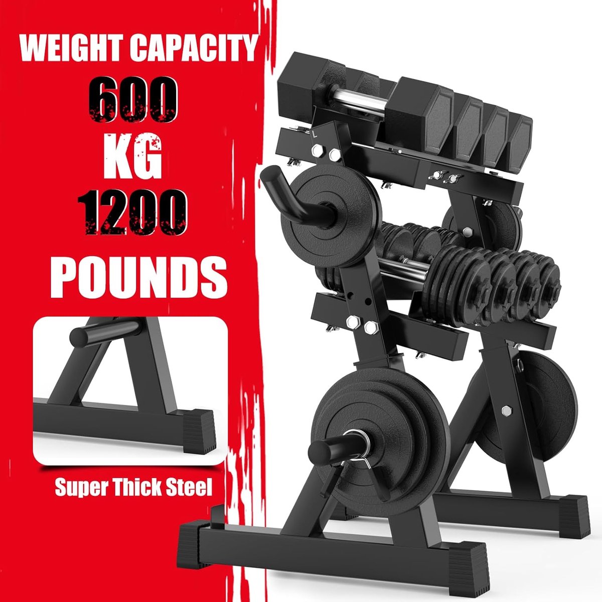 SnelShoppen - Verstelbare Dumbbell Rack 98x41x91 cm, Dumbbell Stand met 2 Opslaglagen, Ruimtebesparende Fitness Organiser van Staal, Ideaal voor Thuis