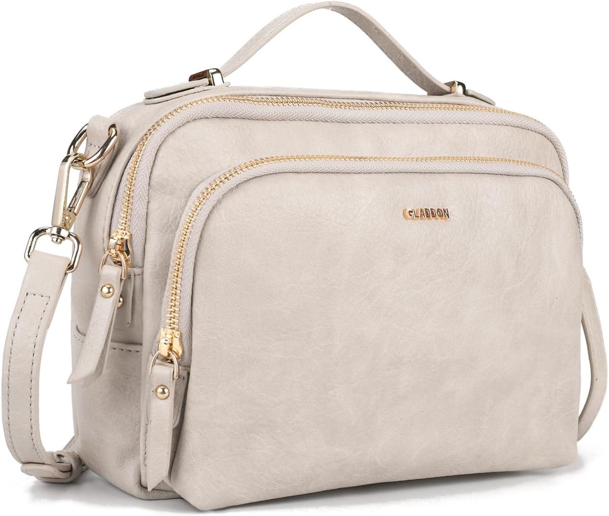 SnelShoppen - Dames Schoudertas van PU Leer, Crossbody Handtas met Rits, Kleine Handtas in Nude, 23.5 x 5.3 x 16.7 cm, Moderne Fashion Accessoire voor
