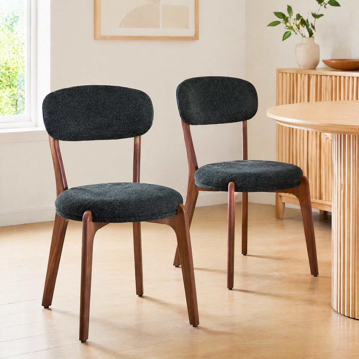 COVREO Eetkamerstoel set van 2 48,5 x 55,5 x 84 cm - zwart, linnenstof, gestoffeerd