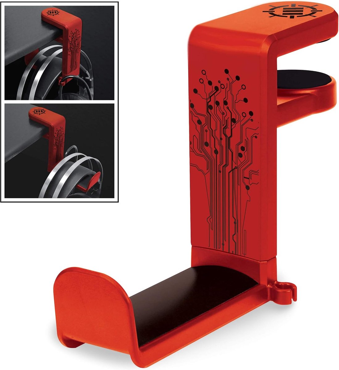 SnelShoppen - Gaming Headset Hanger - Verstelbare 360° Rotatie Arm, Desk Clamp, Universele Pasvorm, Kabel Organizer, Rood - Hoofdtelefoon Stand