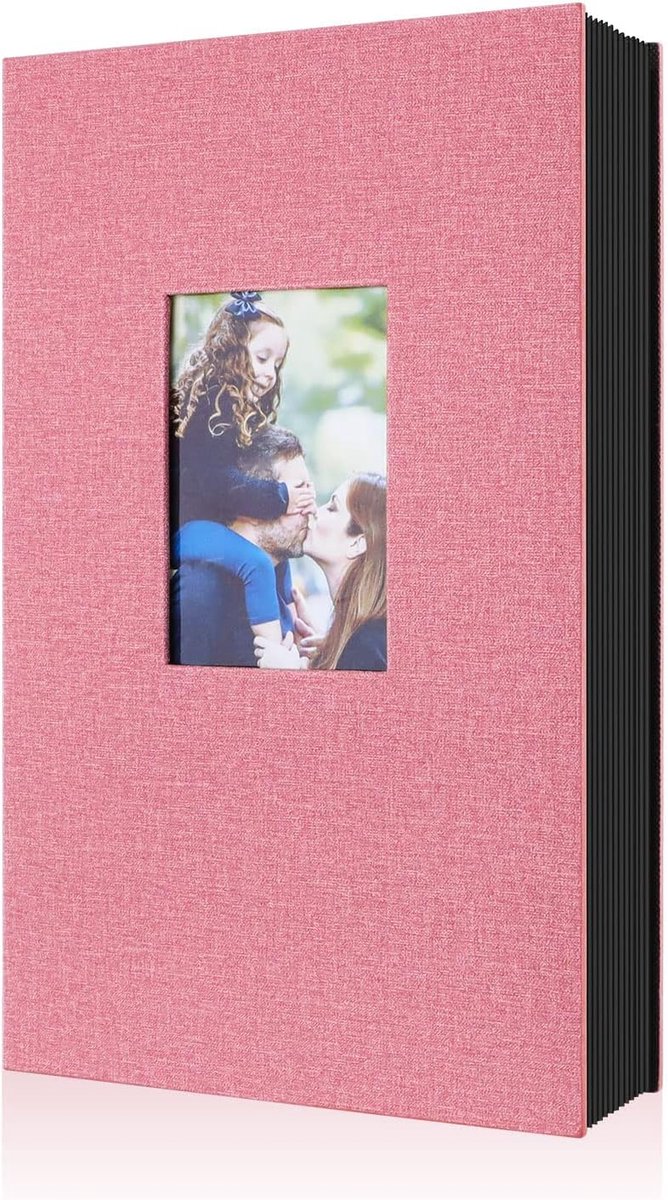 SnelShoppen - Photo Album 10 x 15 cm, 300 Compartiments, Linnen Fotoalbum voor Horizontale Foto's in Roze, Perfect voor Feestjes en Herinneringen