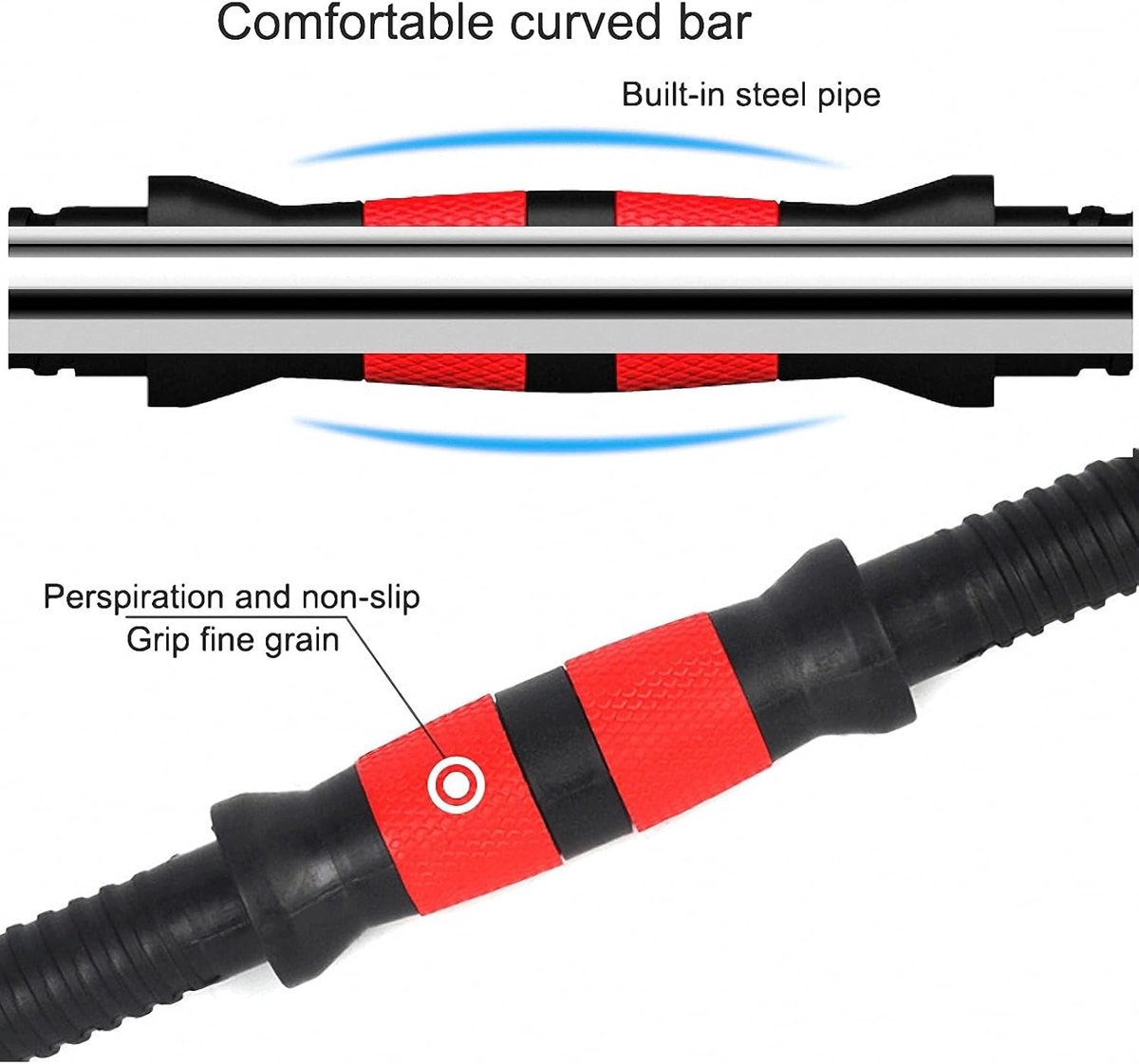 SnelShoppen - Dumbbell Bars Set van 3, 35 cm Dumbbell Bar + 40 cm Verbinder, Geschikt voor Gewichten met 3 cm Diameter, Antislip Dumbbell Grip met Dra
