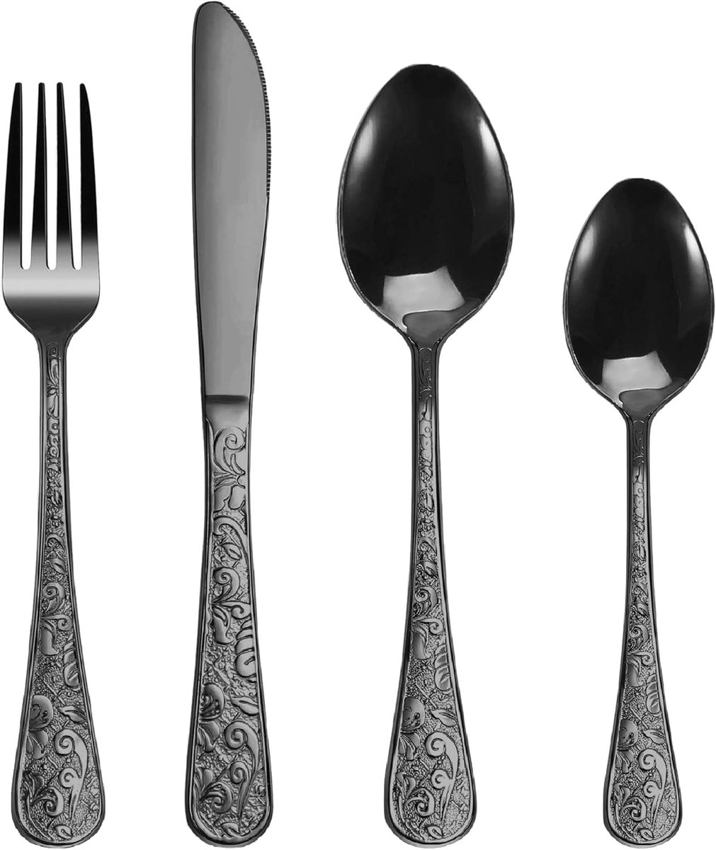 SnelShoppen - 24-delige Vintage Bestekset voor 6 Personen, Roestvrijstalen Tafelgerei met Messen, Vorken, Lepels, Spiegelschoon, Voor Feest, Keuken en