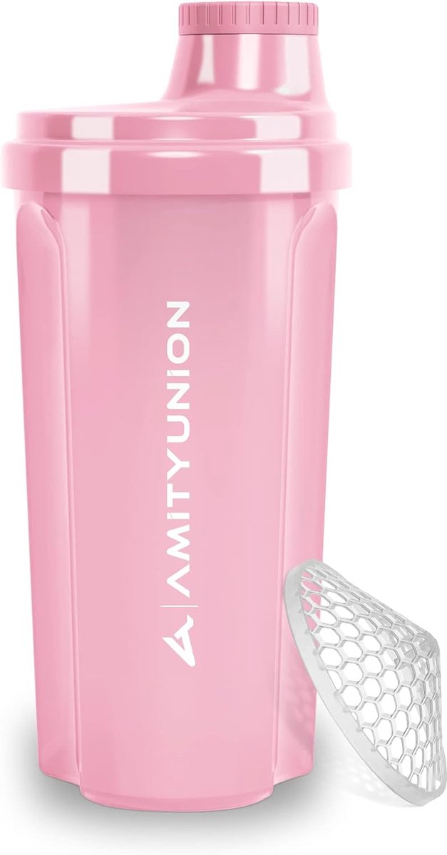 SnelShoppen - Protein Shaker 600 ml Coral Pink - Leak-Proof, BPA Vrij met Klikbare Zeef en Schaal voor Romige Whey Shakes, Fitness Cups voor Isolaten