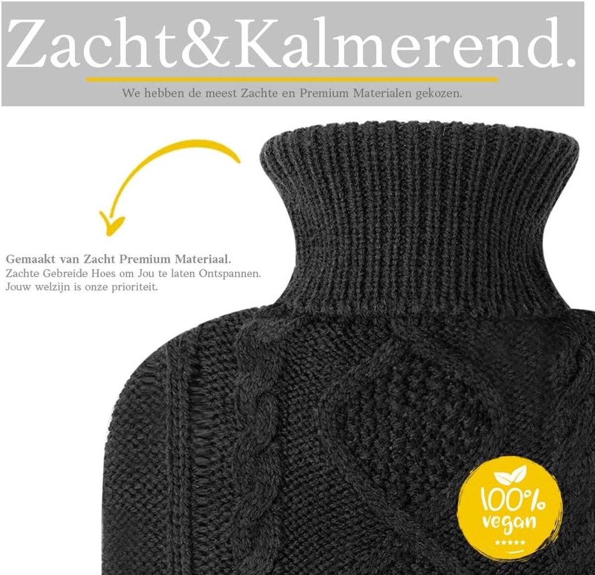 SnelShoppen - Warmwaterkruik met Zachte Gebreide Cover - Zwart, 2 Liter - Pijnverlichting bij Menstruatie, Spierpijn en Koude Compress - Ideaal voor T