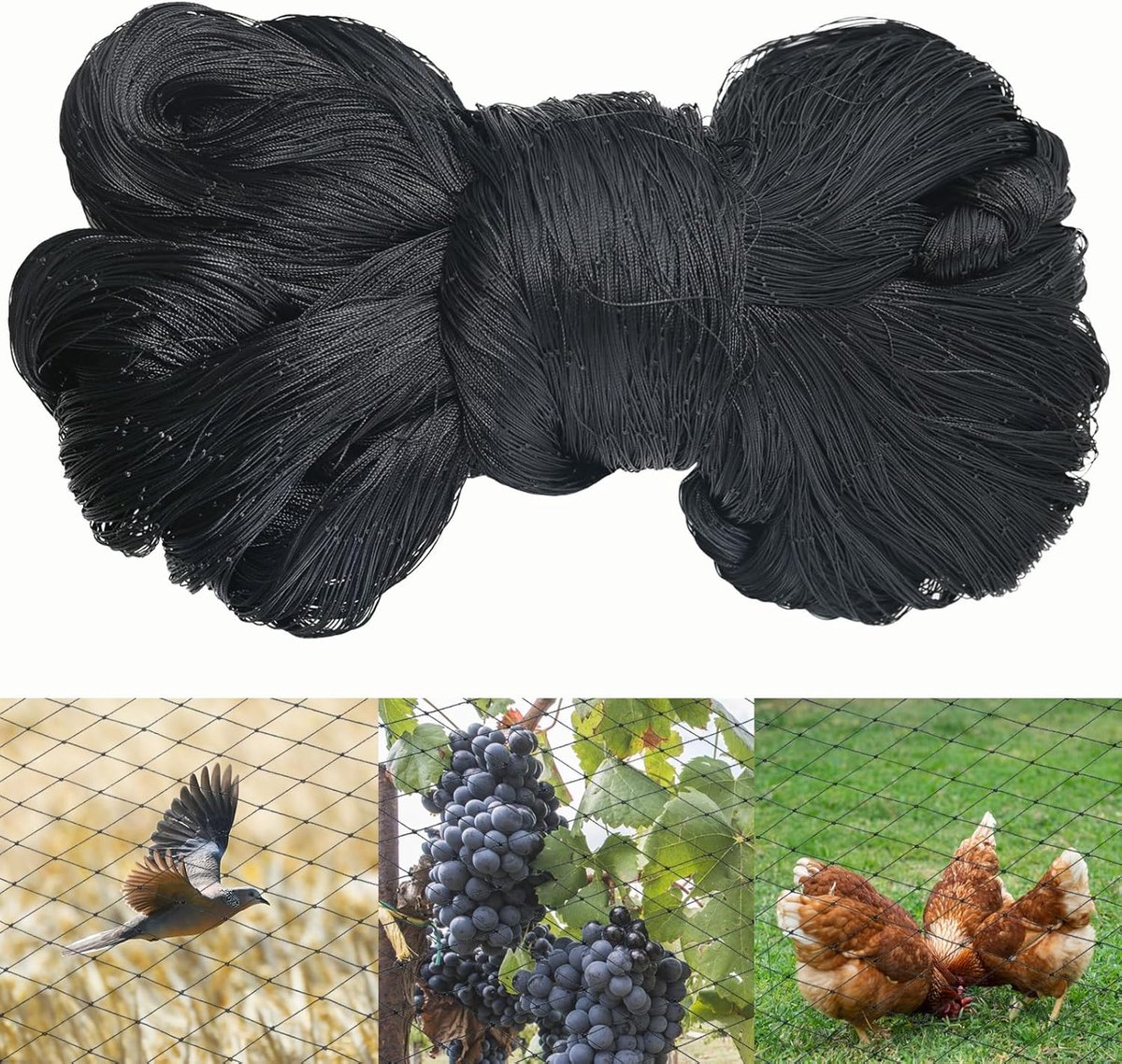 SnelShoppen - Vogelbeschermnet 10 x 10 m, Zwart Tuin Net voor Kippenren, Volière, Vijver, Plantenbescherming, Duurzaam Nylon, UV-bestendig, Ideaal voo